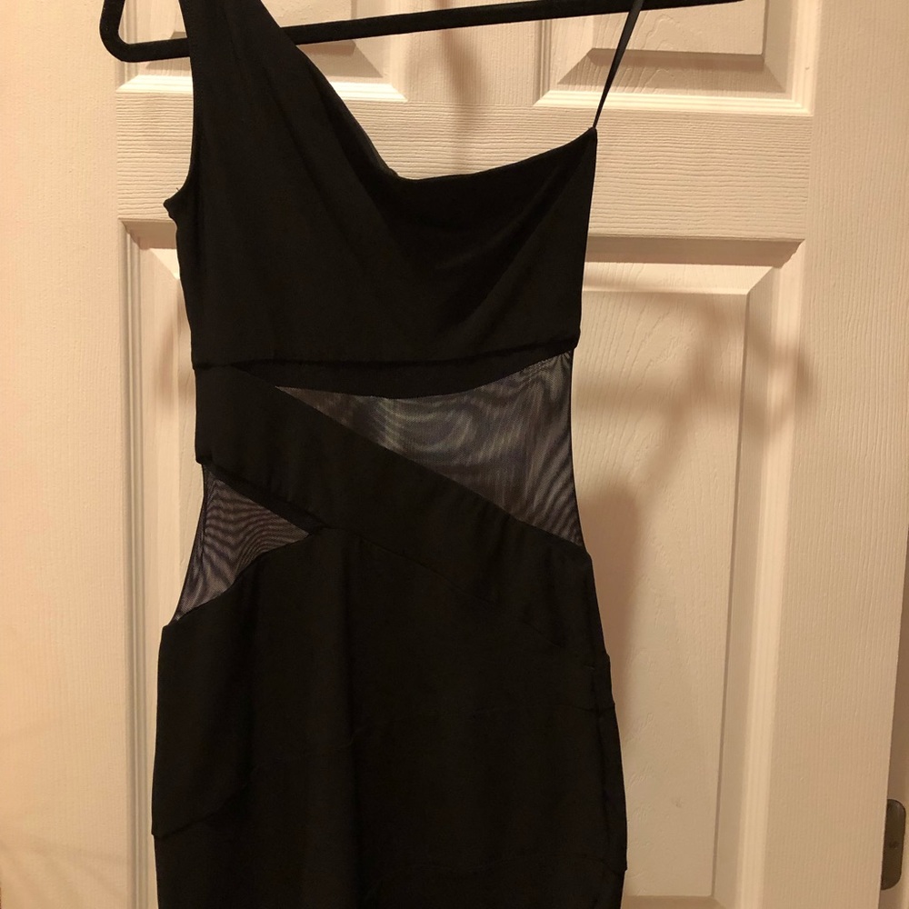 Black Mini Cut-out One Shoulder Dress